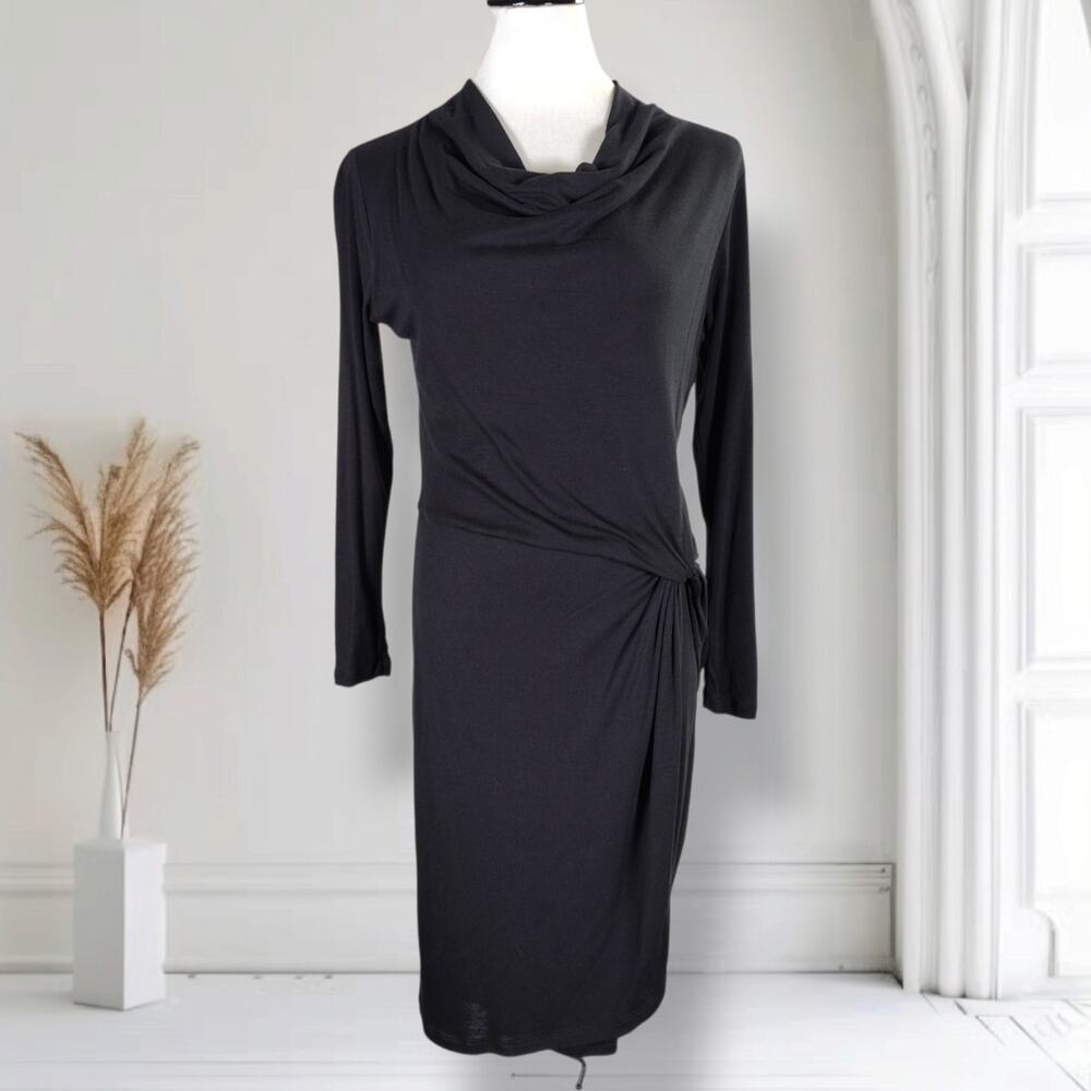 Ted Baker Nedya Black Lyocell Cowl Neck Ruched Knot Bodycon Dress Size 3 M